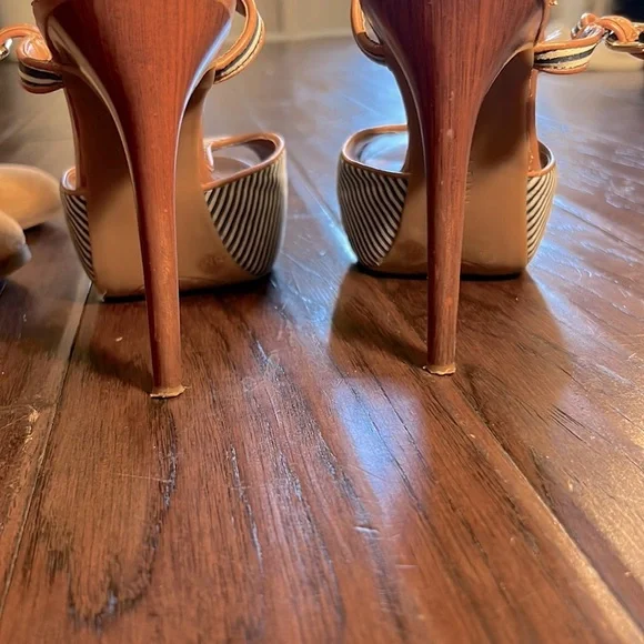 Gianni Bini navy blue white striped tan brown high heel sandals women’s shoes 8 - Picture 5 of 7